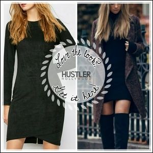 🆕 HUSTLER Suede long sleeve asymmetric bodycon